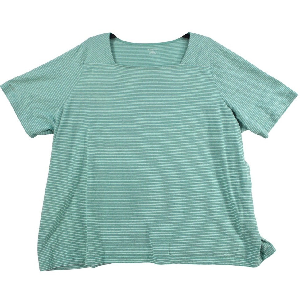 Lands‎ End Womens 3X Green White Striped Square Neck Cotton T-Shirt 67510163411